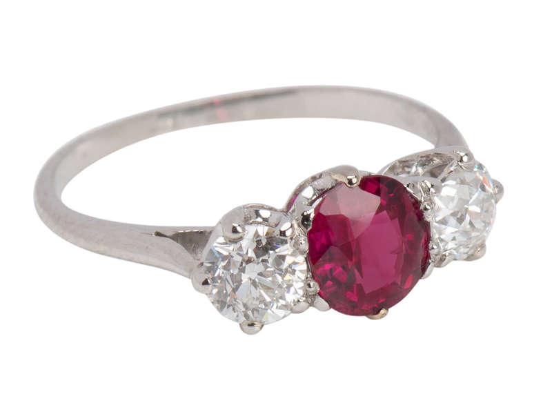 Ruby Diamond Platinum Three Stone Ring