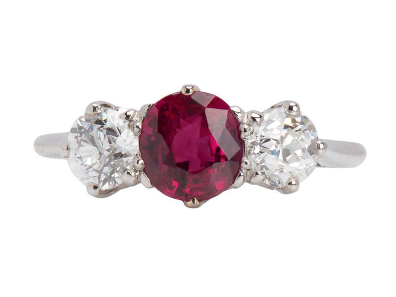 Ruby Diamond Platinum Three Stone Ring