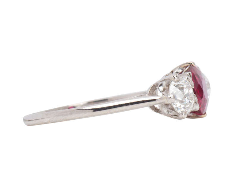 Ruby Diamond Platinum Three Stone Ring