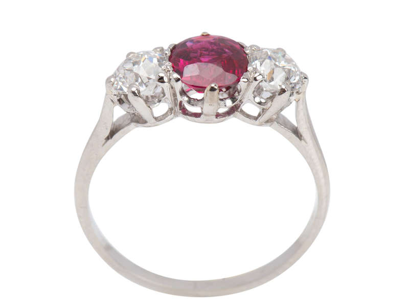 Ruby Diamond Platinum Three Stone Ring