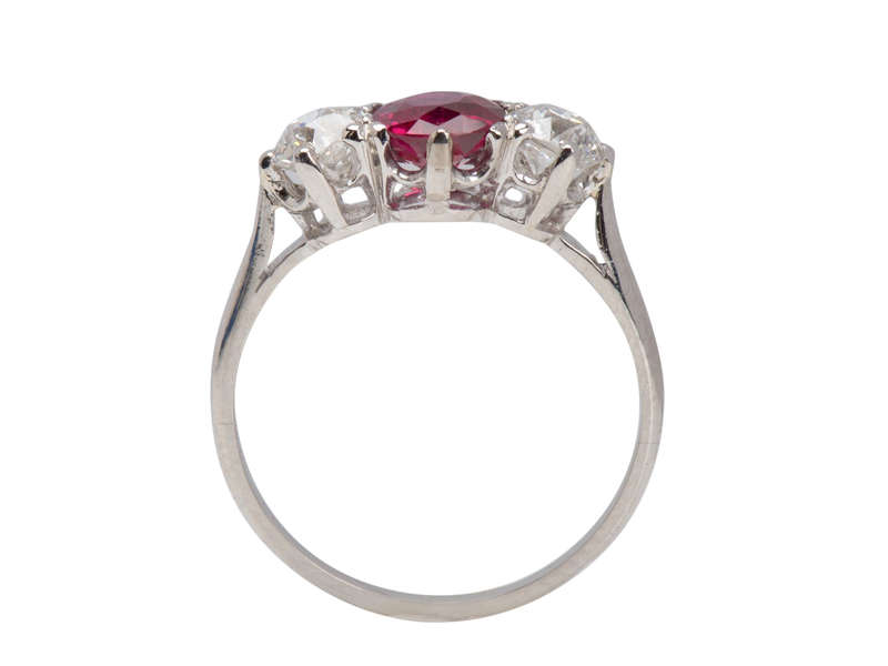 Ruby Diamond Platinum Three Stone Ring