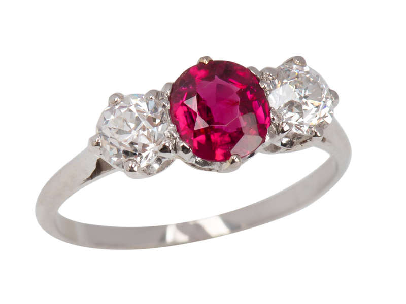 Ruby Diamond Platinum Three Stone Ring