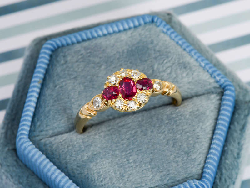 Trio of Rubies in an Antique Ring