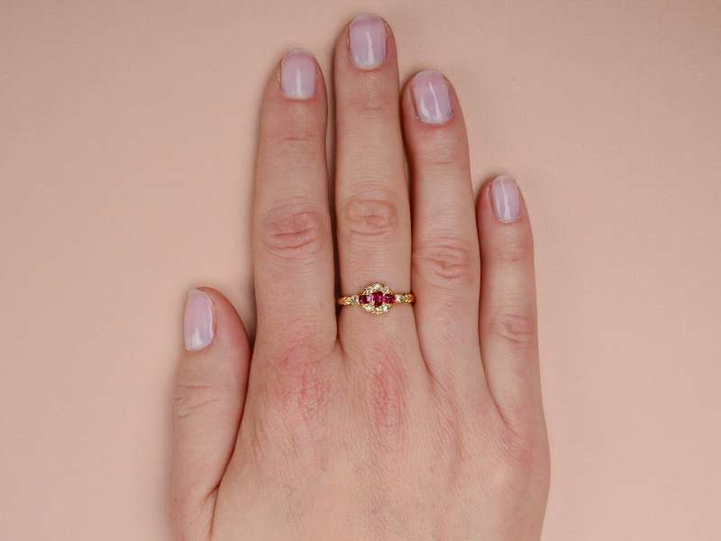 Trio of Rubies in an Antique Ring