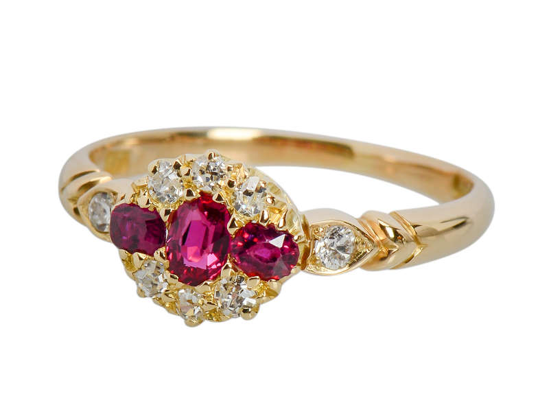 Trio of Rubies in an Antique Ring