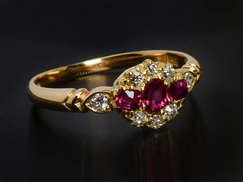 Trio of Rubies in an Antique Ring