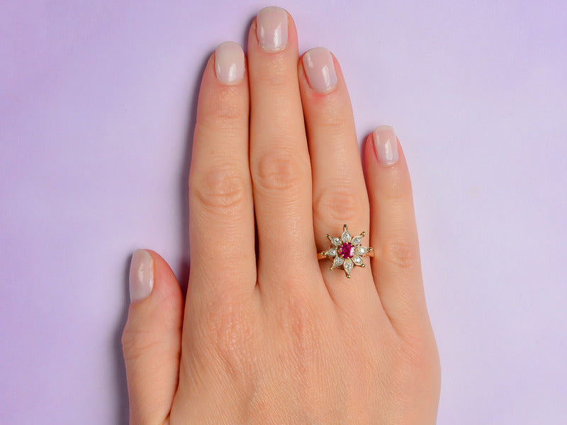 Vintage Red Ruby Diamond Star Ring