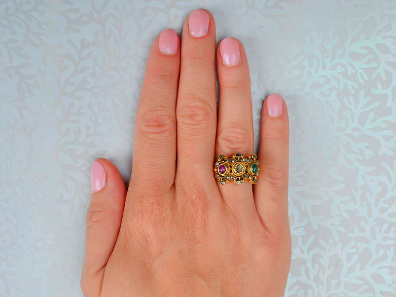 Ruby Emerald Rose Cut Diamond Ring