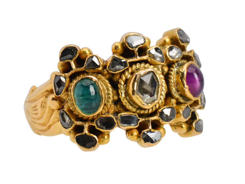 Ruby Emerald Rose Cut Diamond Ring