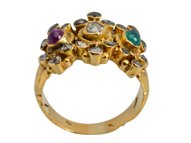 Ruby Emerald Rose Cut Diamond Ring