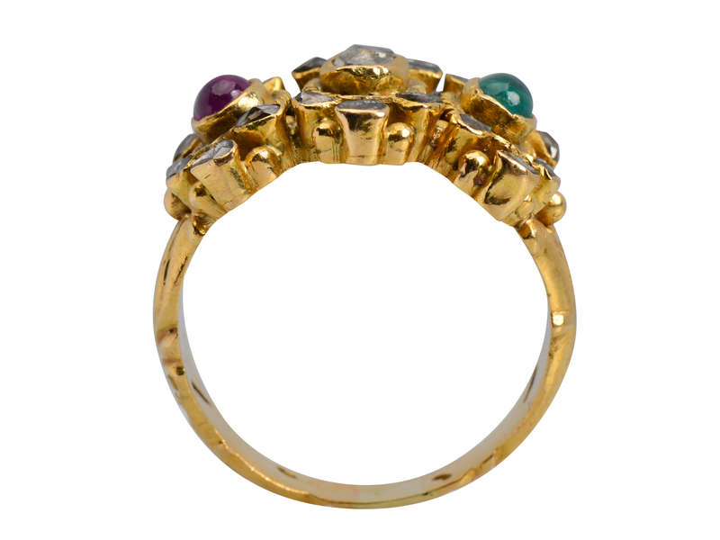 Ruby Emerald Rose Cut Diamond Ring