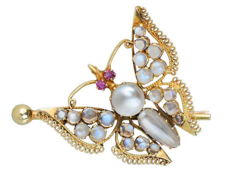 Antique Blue Moonstone Butterfly Brooch