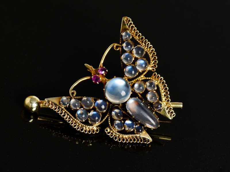 Antique Blue Moonstone Butterfly Brooch