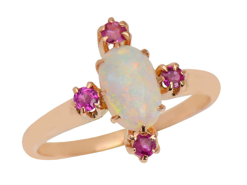 Antique Australian Opal Ruby Ring