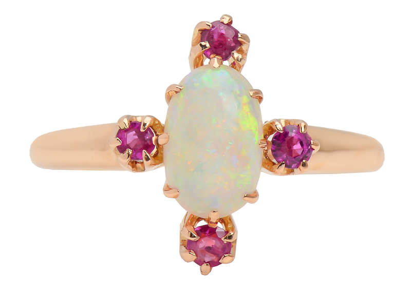 Antique Australian Opal Ruby Ring