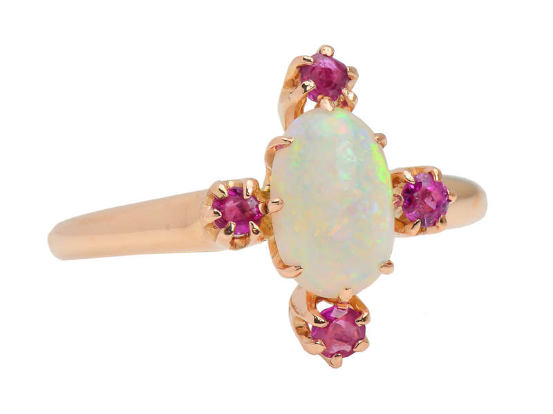 Antique Australian Opal Ruby Ring