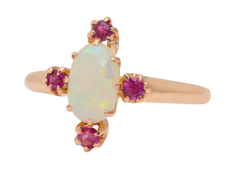 Antique Australian Opal Ruby Ring