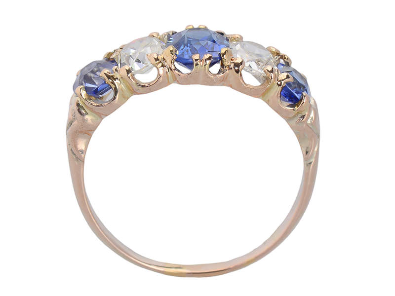 No Heat Ceylon Sapphire Diamond Five Stone Ring