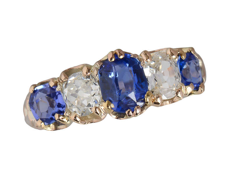 No Heat Ceylon Sapphire Diamond Five Stone Ring