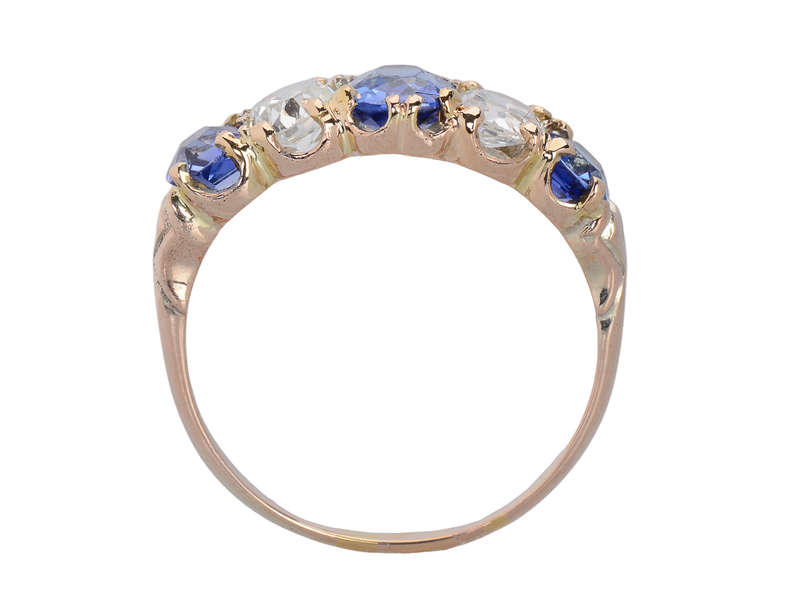 No Heat Ceylon Sapphire Diamond Five Stone Ring