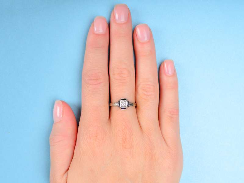 Art Deco Belais Diamond Sapphire Engagement Ring