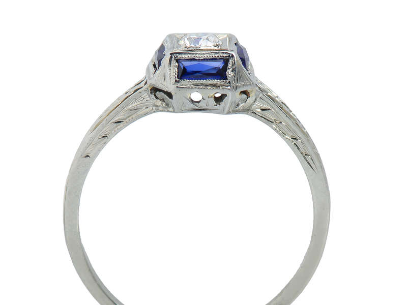 Art Deco Belais Diamond Sapphire Engagement Ring