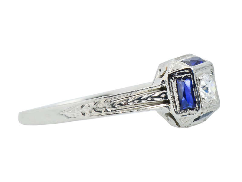 Art Deco Belais Diamond Sapphire Engagement Ring