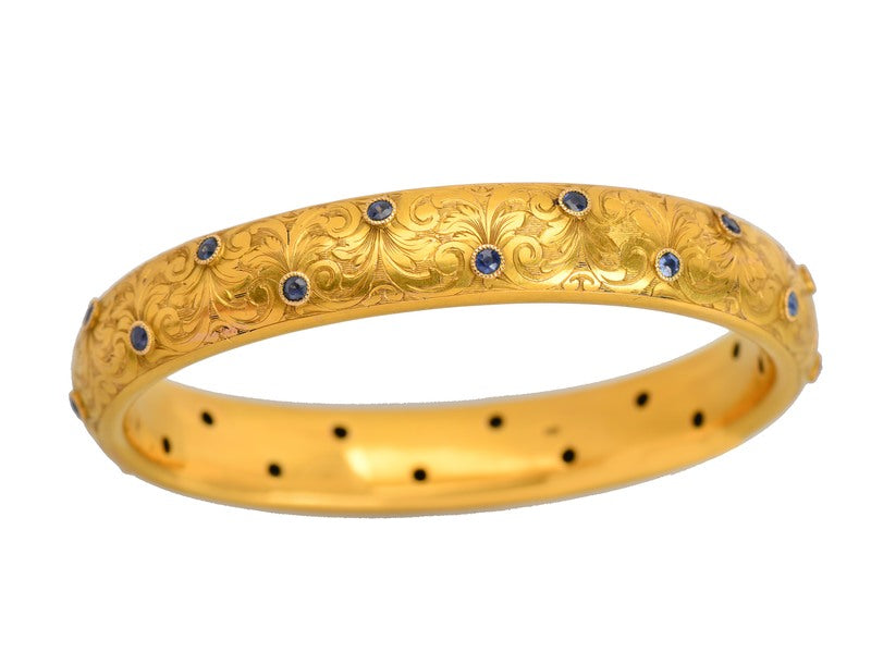 Art Nouveau Sapphire Gold Bangle Bracelet