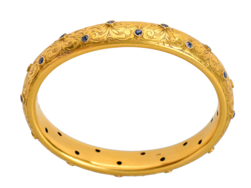 Art Nouveau Sapphire Gold Bangle Bracelet