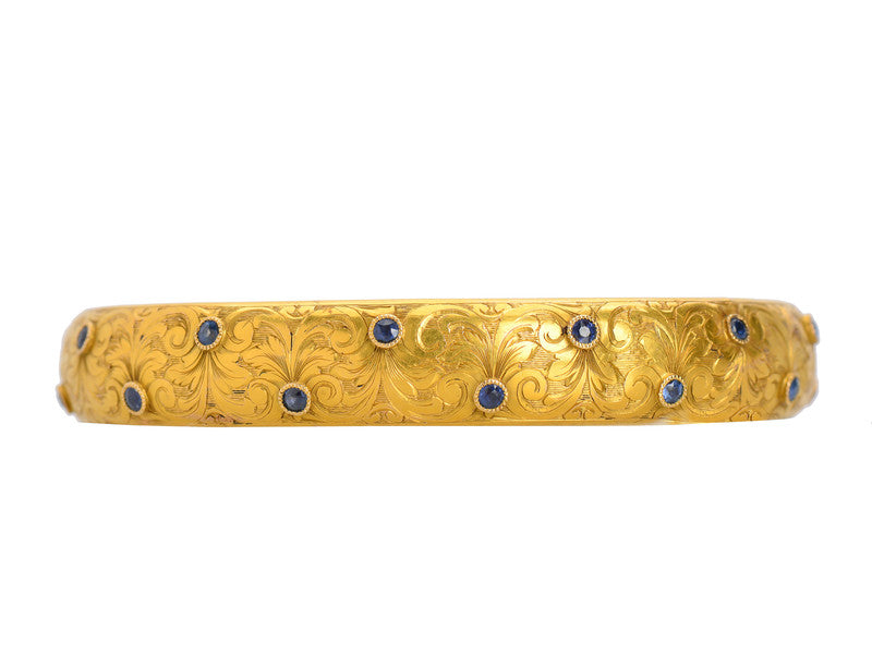 Art Nouveau Sapphire Gold Bangle Bracelet