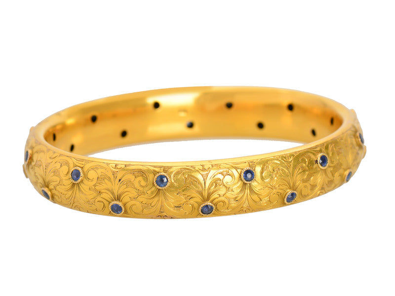 Art Nouveau Sapphire Gold Bangle Bracelet
