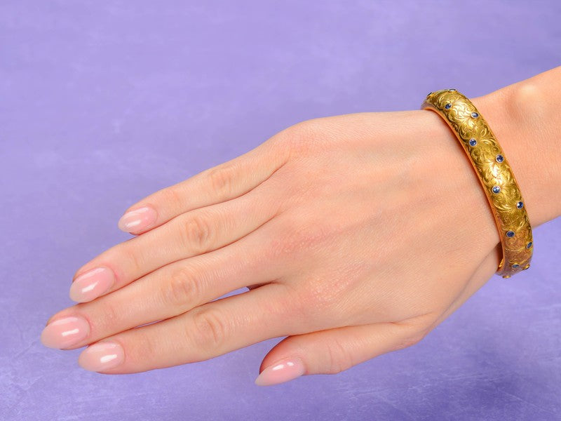 Art Nouveau Sapphire Gold Bangle Bracelet