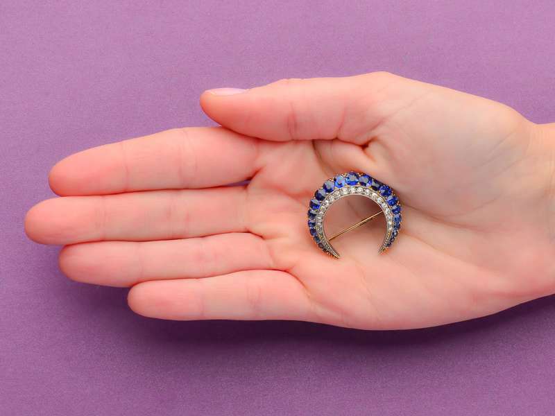 Victorian Sapphire Crescent Moon Brooch
