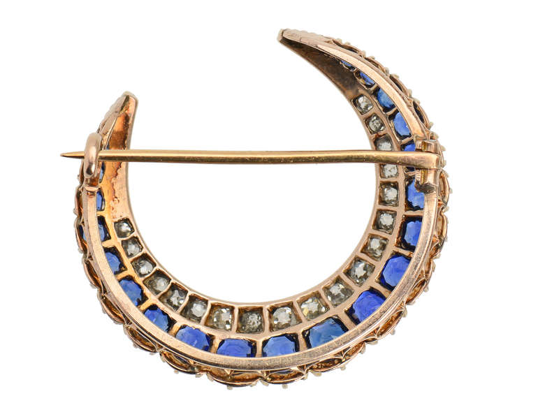 Victorian Sapphire Crescent Moon Brooch