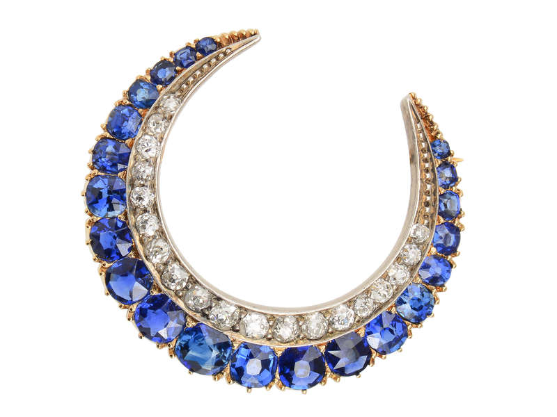 Victorian Sapphire Crescent Moon Brooch