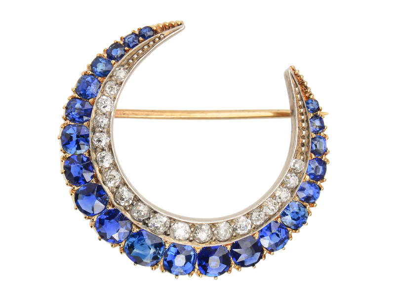 Victorian Sapphire Crescent Moon Brooch