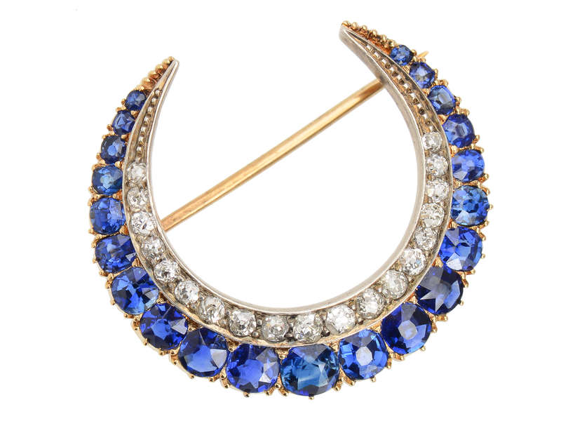 Victorian Sapphire Crescent Moon Brooch