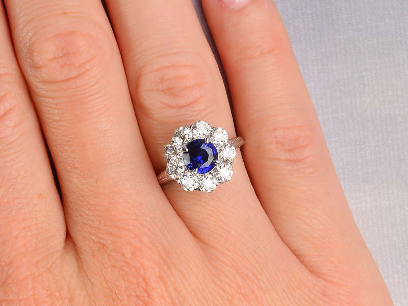 1930s Breathtaking Diamond Sapphire Halo Ring