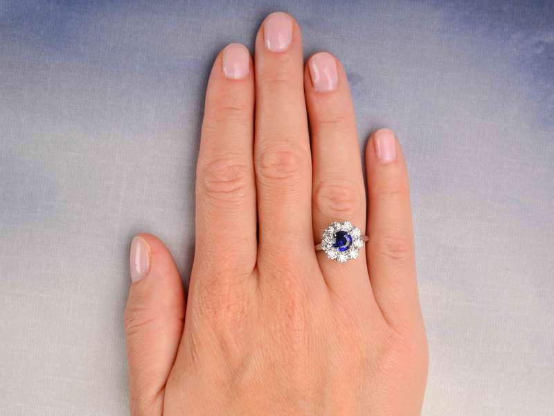 1930s Breathtaking Diamond Sapphire Halo Ring