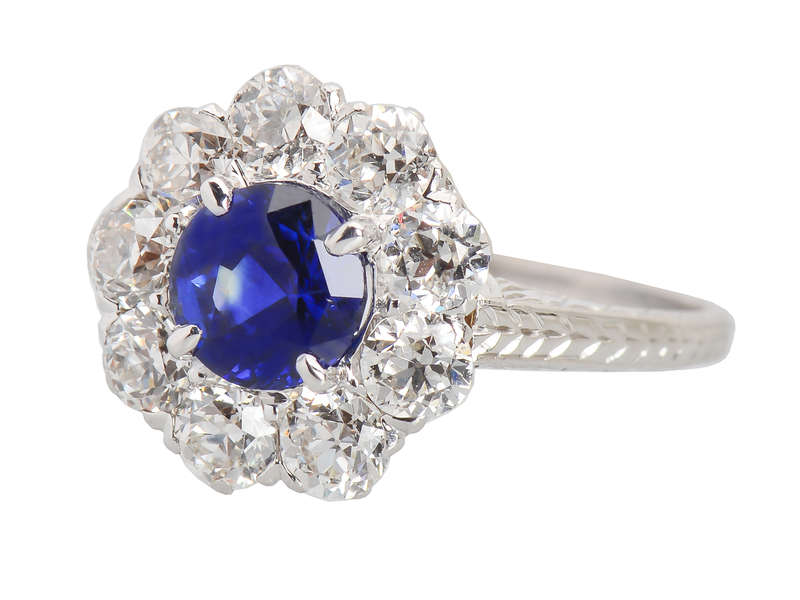1930s Breathtaking Diamond Sapphire Halo Ring