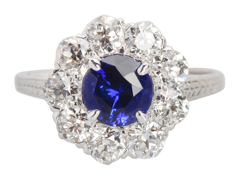 1930s Breathtaking Diamond Sapphire Halo Ring