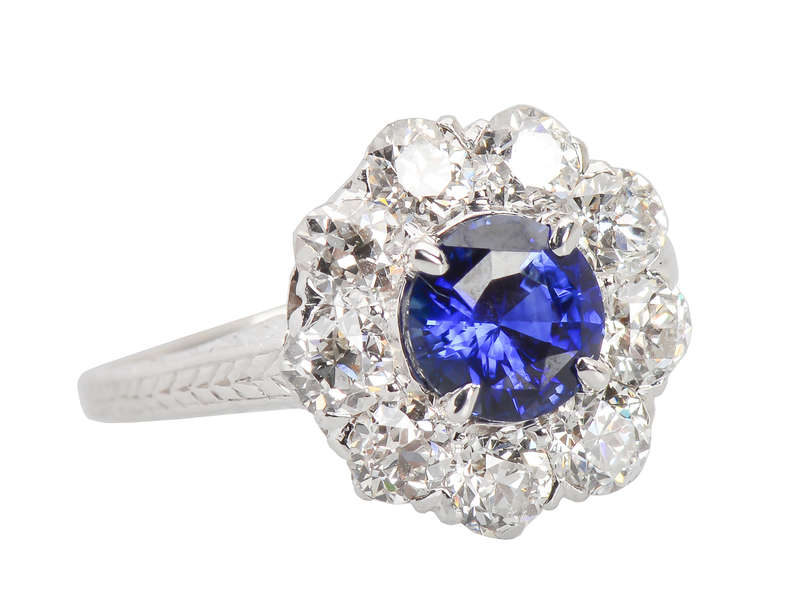1930s Breathtaking Diamond Sapphire Halo Ring