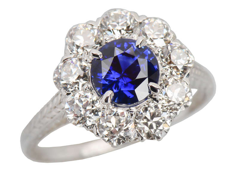 1930s Breathtaking Diamond Sapphire Halo Ring