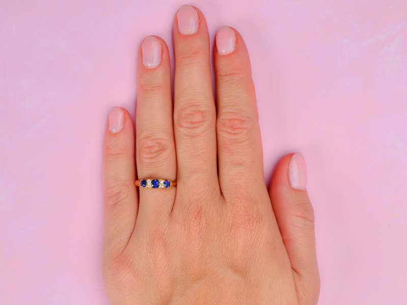Three Sapphire & Diamond Antique Ring