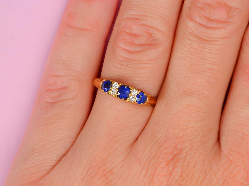 Three Sapphire & Diamond Antique Ring