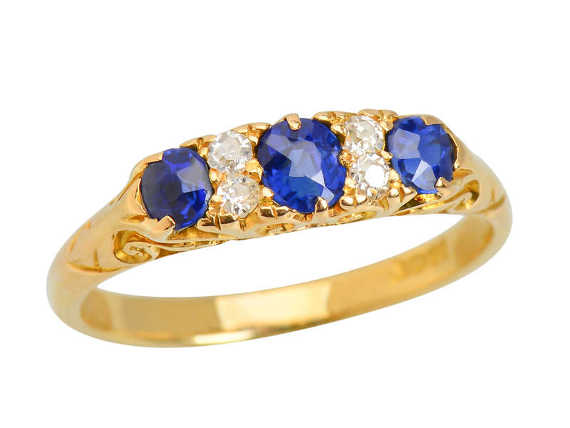 Three Sapphire & Diamond Antique Ring