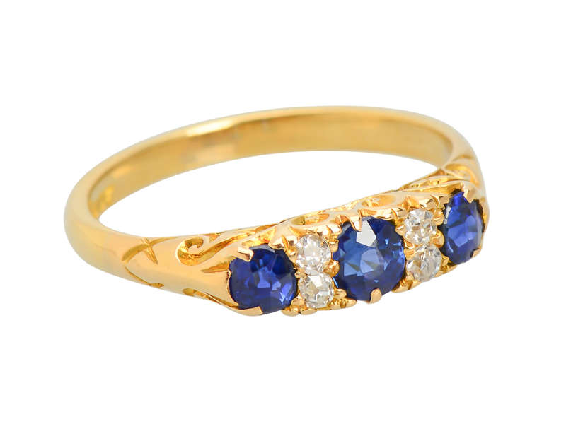 Three Sapphire & Diamond Antique Ring