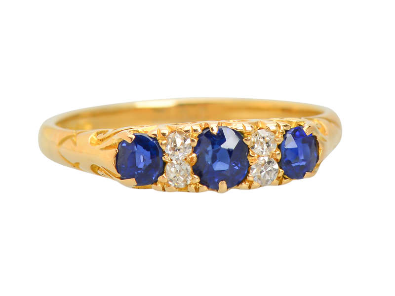 Three Sapphire & Diamond Antique Ring