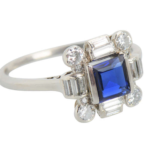 Deco Delight - Sapphire Baguette Diamond Ring