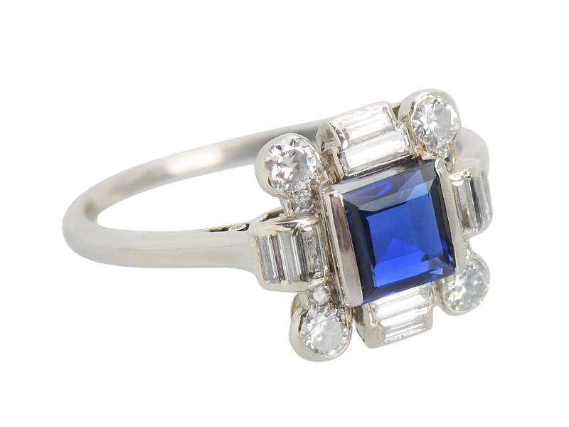 Deco Delight - Sapphire Baguette Diamond Ring